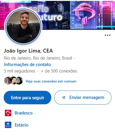 Registro real de João Igor Lima no LinkedIn